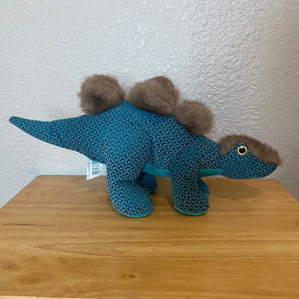 Way to Celebrate Fuzzy Stegosaurus Teal Blue Textured Dinosaur Plush 14 Inch